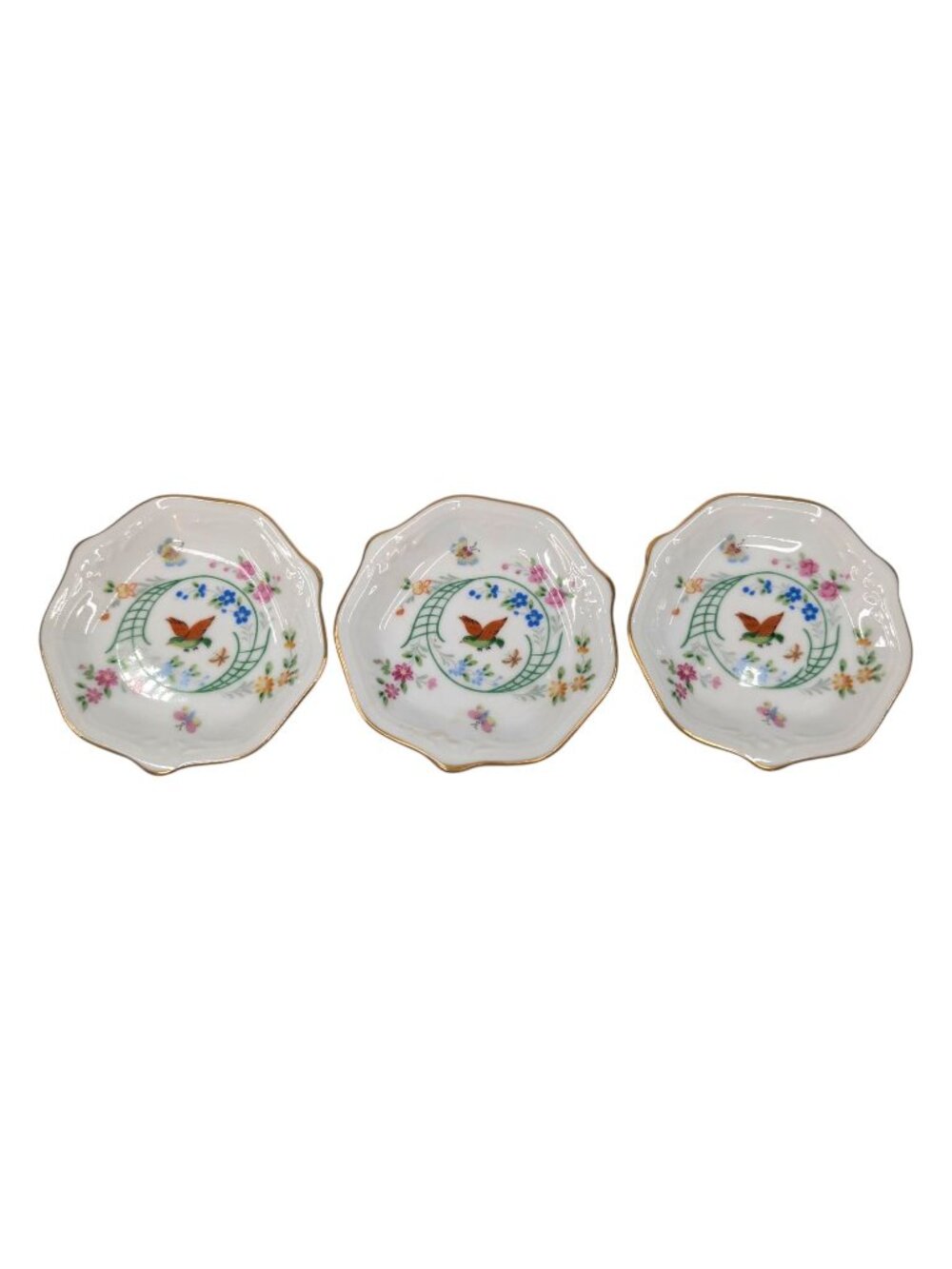 Vtg Lenwile Ardalt China Saucer LOT OF 3 White Multicolor Floral Gold Trim